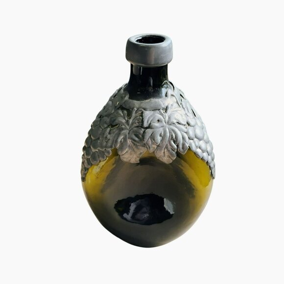 Antique Danish Topnoe Pewter Overlay & Green Glass Decanter Bottle No Stopper - Picture 1 of 8